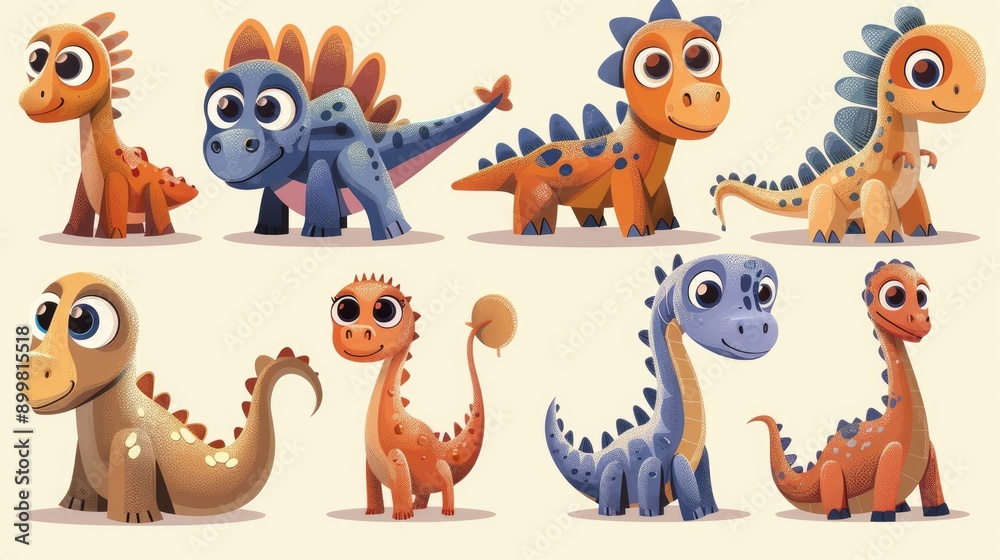 Obraz premium Set of cute color dinosaurs that have big eyes in marker style