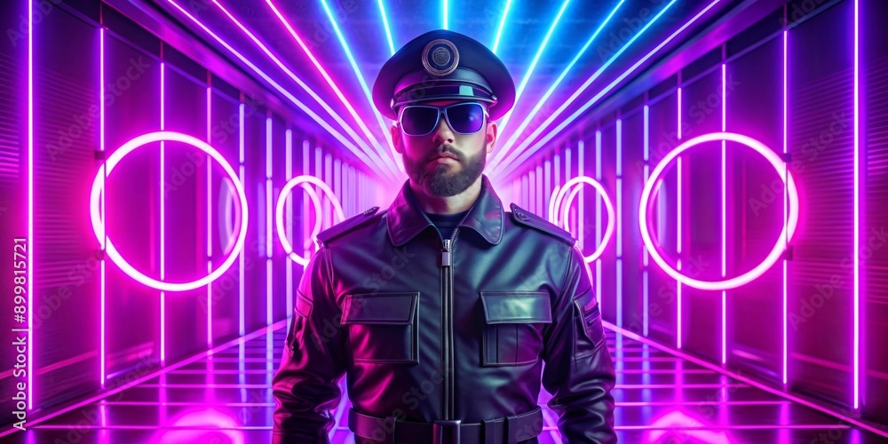 Neon Light Portrait of a Man in a Leather Jacket Neon Light Portrait of a Man in a Leather Jacket