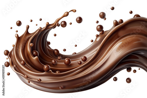 Dark Brown Chocolate or Cocoa Liquid Swirl with Small Bubbles Isolated on Clear PNG Background.
