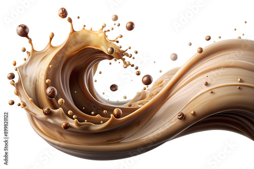 Dark Brown Chocolate or Cocoa Liquid Swirl with Small Bubbles Isolated on Clear PNG Background.






