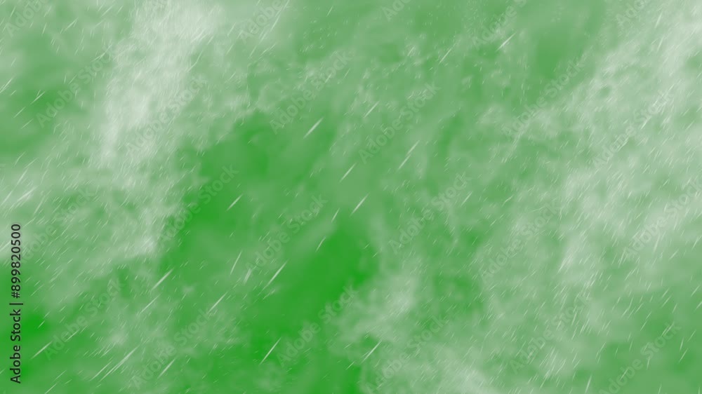 Torrential rain storm pouring down water with heavy wind like a hurricane or tornado, green screen for transparent background, 24p