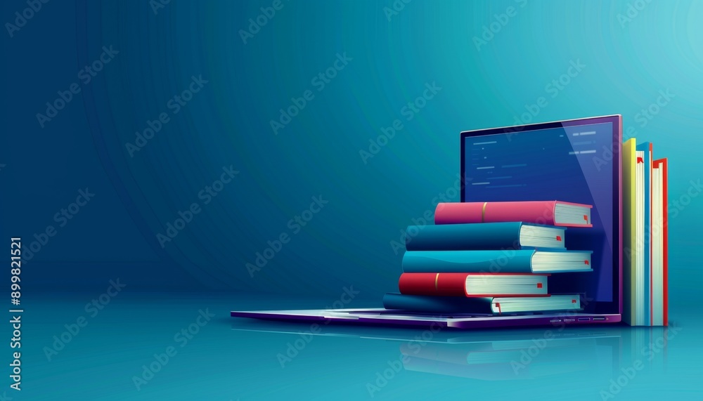 Modern Laptop Amidst Blue Books: Symbolic Fusion of Technology and Knowledge. AI-Generated ...
