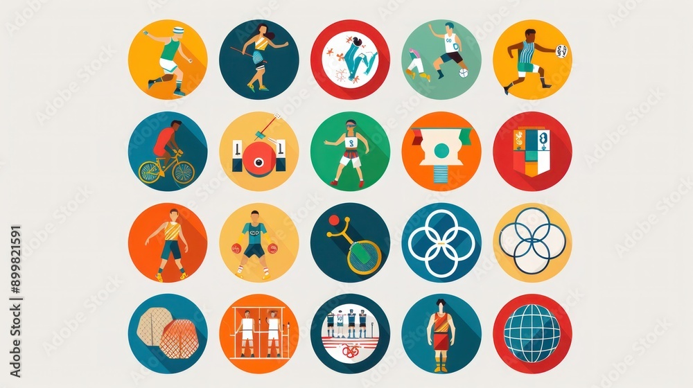 Vector icons of Olympic sports in a circular design. Vector icons of Olympic sports in a circular design.