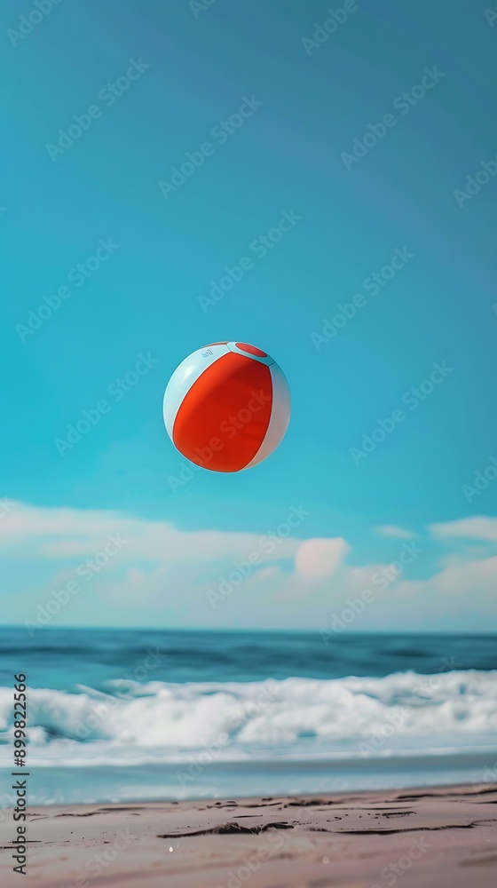 A beach ball mid-air, about to be caught, with the ocean in the background. A beach ball mid-air, about to be caught, with the ocean in the background.