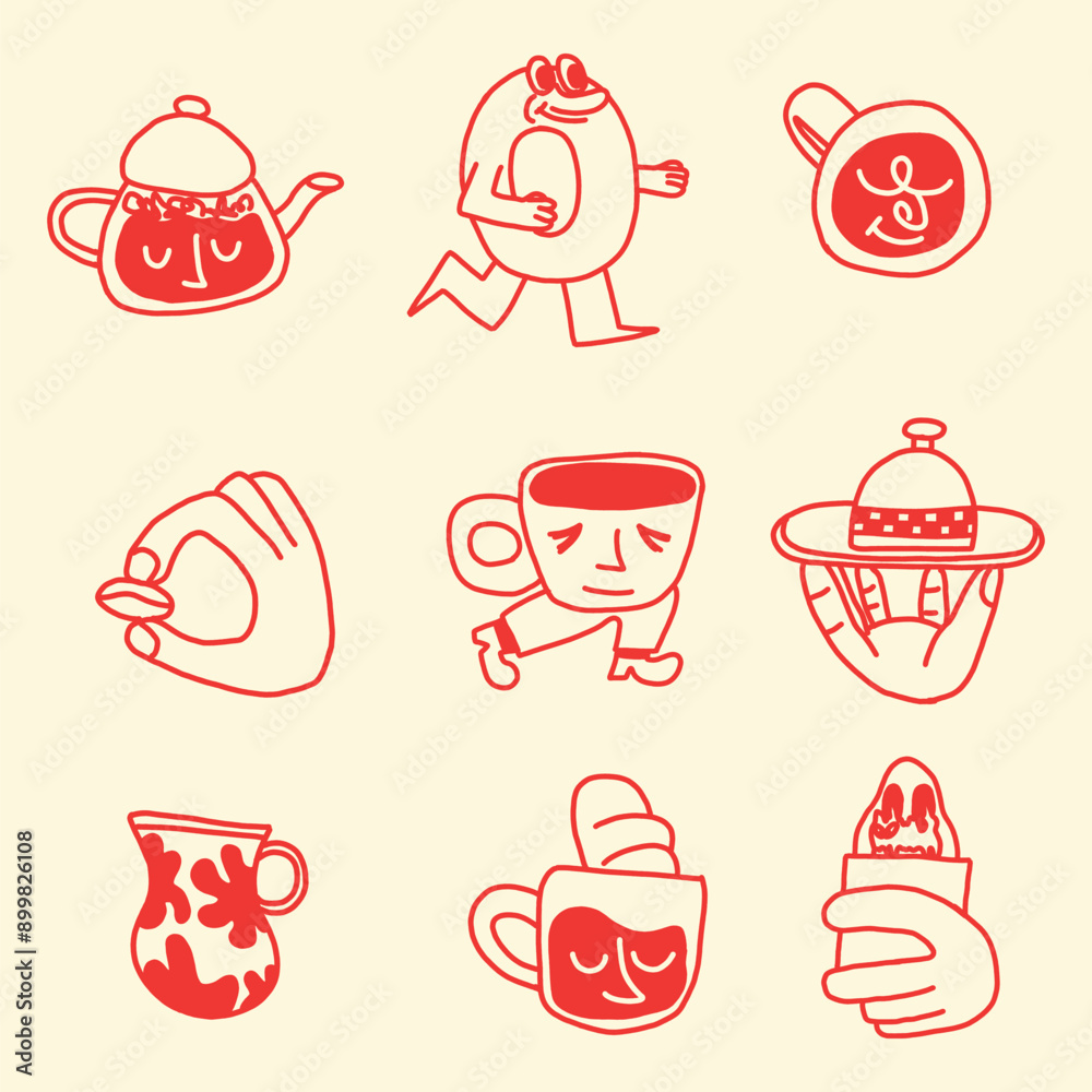 hand drawn coffee doodle character illustration