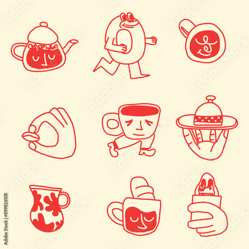 hand drawn coffee doodle character illustration