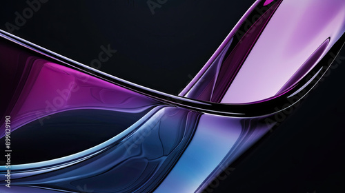 3D render of an abstract background with beautiful curved glass and a purple-blue gradient isolated on black background elegant and modern design fluid glass shapes vibrant gradient colors striking an