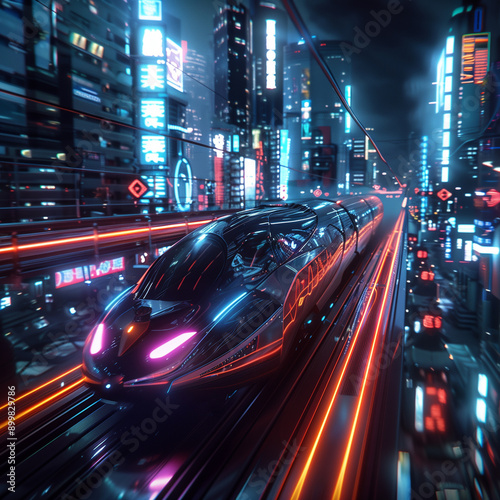 Futuristic Hyperloop in Neon Metropolis