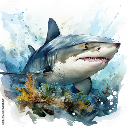 Watercolor Reef shark, clipart Illustration, Generative Ai