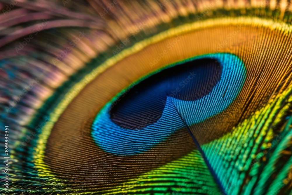 Naklejka premium Close-Up of Peacock Feathers, Macro-shot of peacock feather showing its different colors, AI Generated