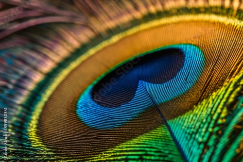 Close-Up of Peacock Feathers, Macro-shot of peacock feather showing its different colors, AI Generated