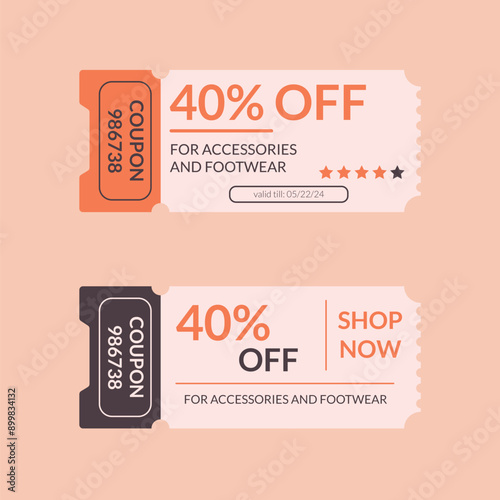 Retro coupon discount vintage design vector template