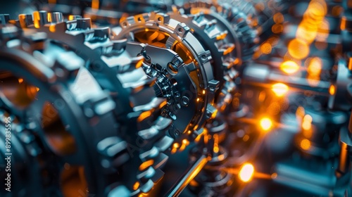 Close up of industrial machinery gears, representing precision, technology, and the intricate workings of a complex system. The image symbolizes teamwork, progress, and the drive of modern manufacturi