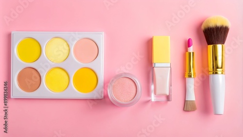 Makeup Essentials: Palette, Powder, Foundation, Lip Color, and Brush photo