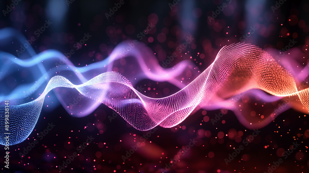 Fototapeta premium Abstract waves of neural flow with colorful light spectrum and dynamic particles creating visual fluid