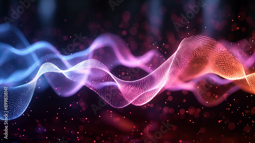Abstract waves of neural flow with colorful light spectrum and dynamic particles creating visual fluid