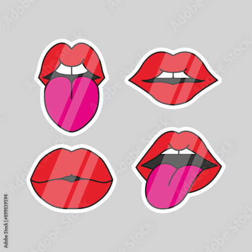 Red Lips Sticker Vector Illustration