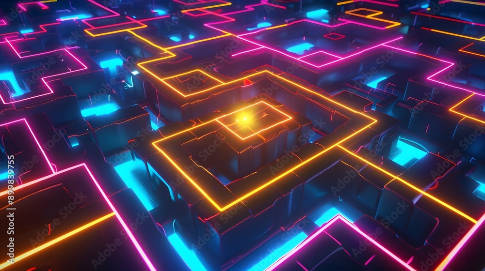 Obraz premium A detailed high-quality image of a futuristic neon pathway with glowing geometric patterns