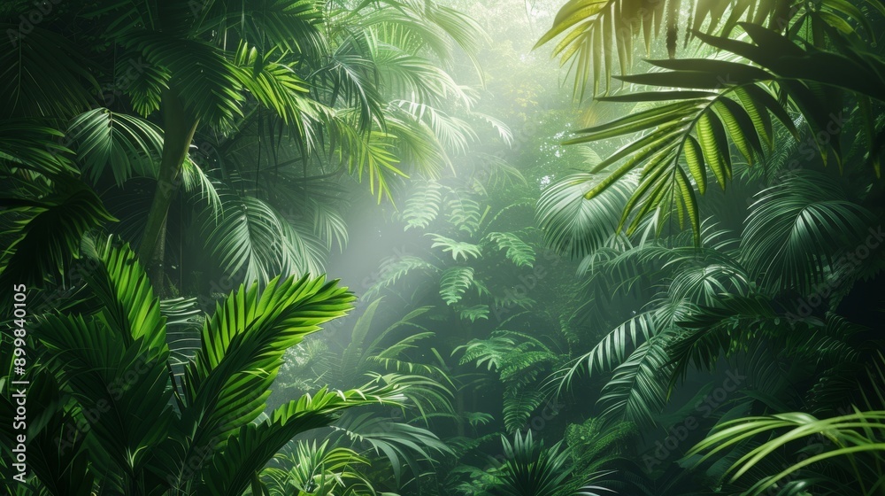 A dense tropical forest bathed in soft sunlight filtering through the rich green leaves. The lush foliage creates a sense of tranquility and immersion in nature. A dense tropical forest bathed in soft sunlight filtering through the rich green leaves. The lush foliage creates a sense of tranquility and immersion in nature.