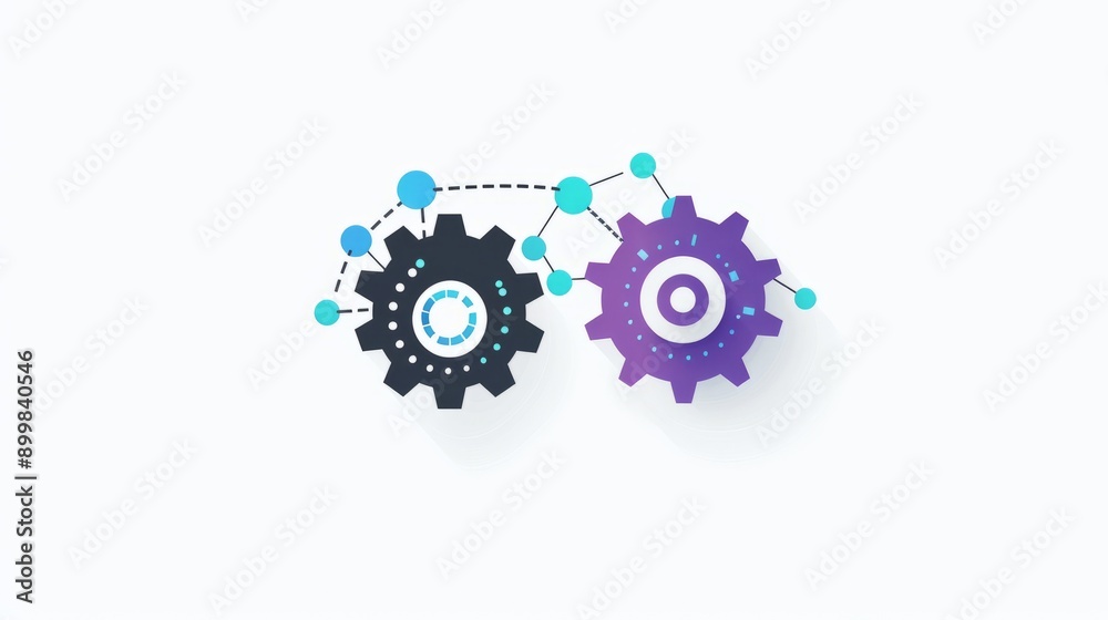An icon for an AI platform with two interlocking gears, one purple and the other black, representing An icon for an AI platform with two interlocking gears, one purple and the other black, representing