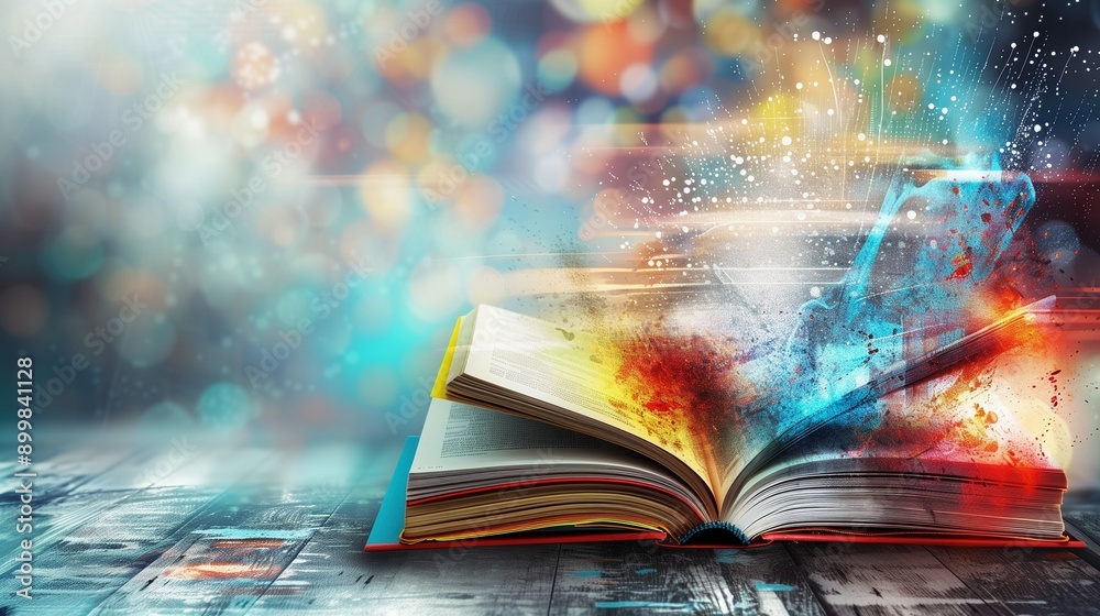 Fototapeta premium Open book with glowing pages, symbolizing effective learning and education. The image captures the essence of creativity, imagination, and the power of reading to expand horizons.