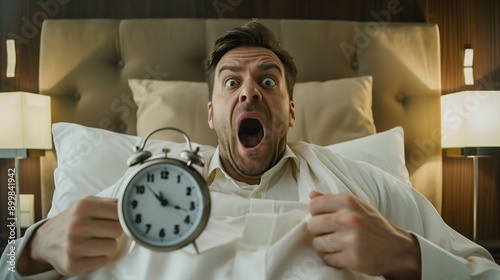 Stressed businessman checking watch, overwhelmed by deadlines and poor time management, symbolizing the struggle of being late for work.