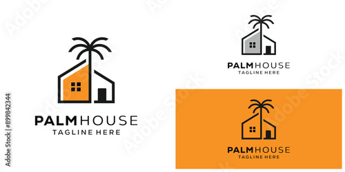 Palm house logo vector icon illustration, house with palm tree logo vector