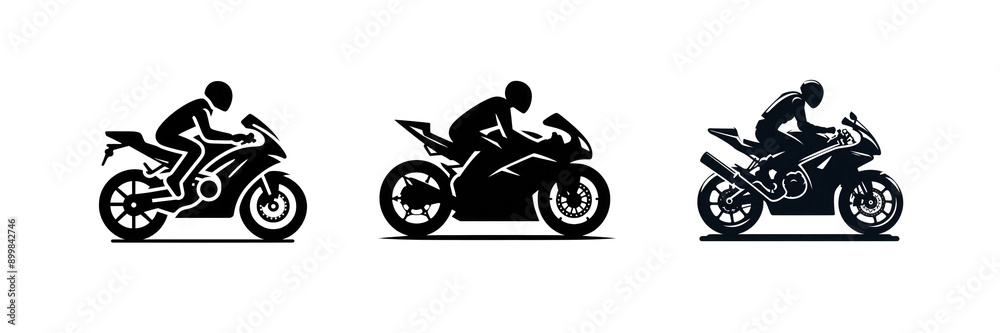 Set of Silhouette image of motorcycle icon, isolated over on transparent white background Set of Silhouette image of motorcycle icon, isolated over on transparent white background