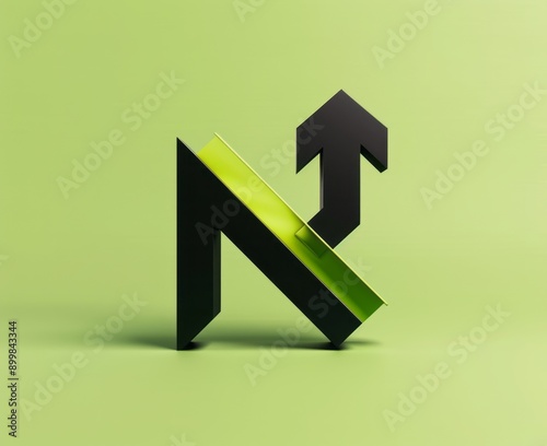 The logo consists of geometric style shapes forming the letter N with an arrow pointing upwards on a green background. The design is simple and minimalistic with solid colors. It is a vector 