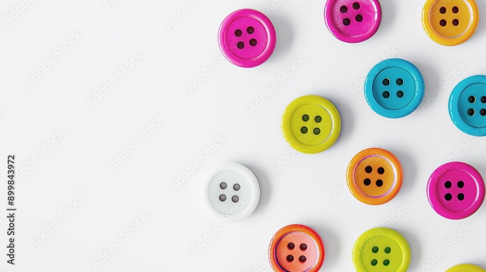 Colorful round buttons on white background. Isolated. Retro fashion concept. For sewing, knitting, scrapbooking. As a background for text, logo. Colorful round buttons on white background. Isolated. Retro fashion concept. For sewing, knitting, scrapbooking. As a background for text, logo.