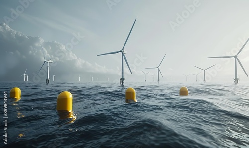 Floating wind farm on the open sea photo