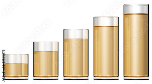 Fotografía eine Reihe immer größerer Gläser mit immer mehr Inhalt