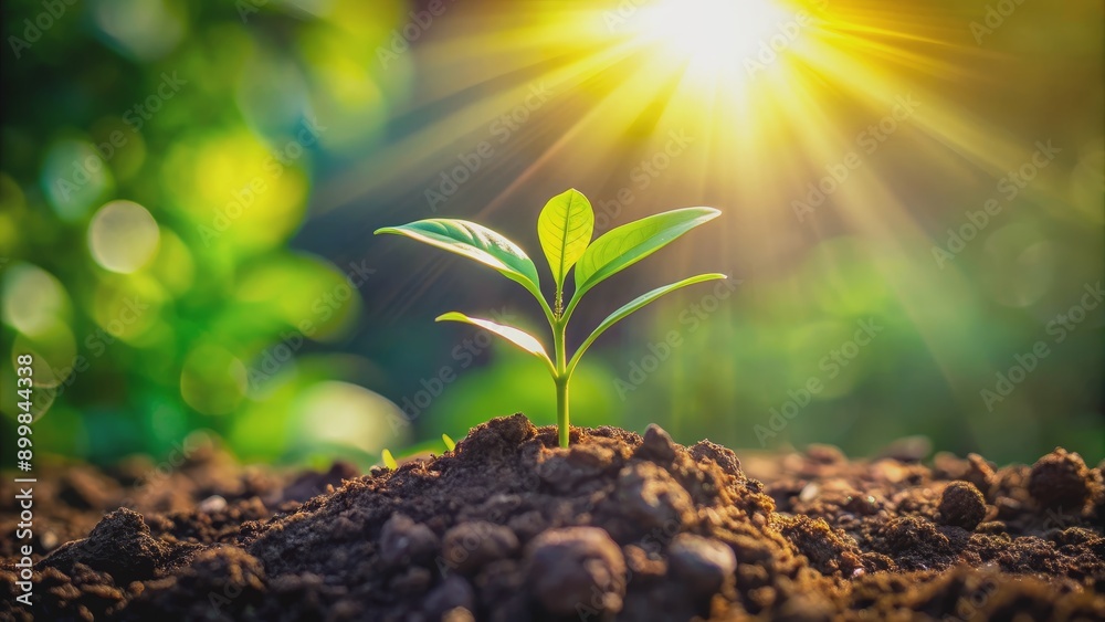 New Life Sprouting in Sunlight A Single Green Shoot Rises from Dark Soil, Nature , Growth , Rebirth , Spring New Life Sprouting in Sunlight A Single Green Shoot Rises from Dark Soil, Nature , Growth , Rebirth , Spring