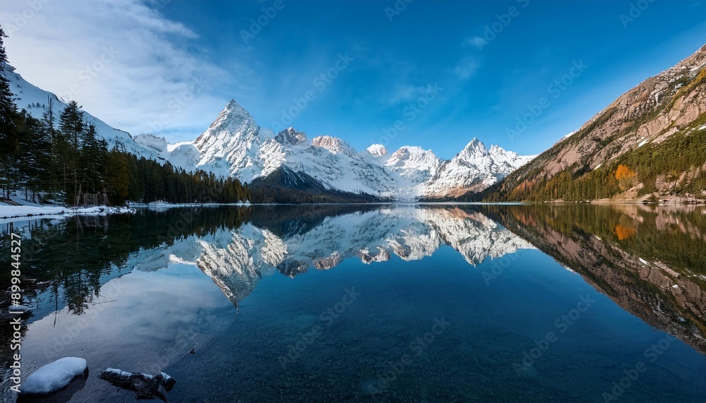 Un lago tranquilo reflejo de las montañas en el agua Un lago tranquilo reflejo de las montañas en el agua