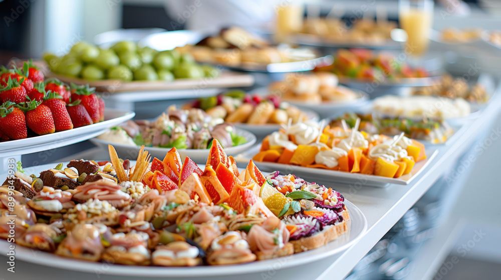 Assortment of snacks on a catering plate, beautifully arranged on a buffet table, ready for guests to enjoy. Assortment of snacks on a catering plate, beautifully arranged on a buffet table, ready for guests to enjoy.
