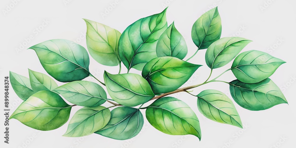 Watercolor Painting of Lush Green Leaves on a Branch, watercolor painting, green leaves, nature, botanical illustration, plant art Watercolor Painting of Lush Green Leaves on a Branch, watercolor painting, green leaves, nature, botanical illustration, plant art