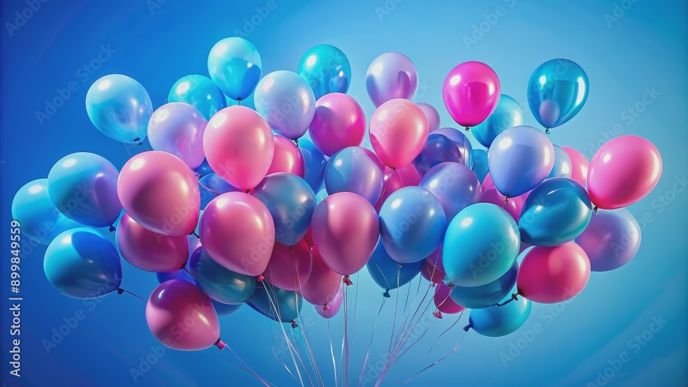 A Celebration of Color Pink, Blue, and Purple Balloons against a Bright Blue Sky, balloon art, party decor, happy birthday, festive colors A Celebration of Color Pink, Blue, and Purple Balloons against a Bright Blue Sky, balloon art, party decor, happy birthday, festive colors
