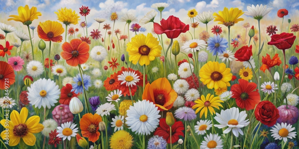 A Colorful Symphony of Wildflowers, Oil Painting, Vibrant Colors, Summer Meadow, Floral Art, Wildflowers, Summer A Colorful Symphony of Wildflowers, Oil Painting, Vibrant Colors, Summer Meadow, Floral Art, Wildflowers, Summer