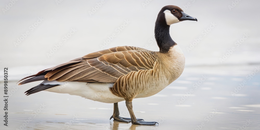 A Single Goose Stands Tall on a Sandy Beach, Composition Wide Shot, Image Close Up, Concept Serenity, goose, bird, wildlife A Single Goose Stands Tall on a Sandy Beach, Composition Wide Shot, Image Close Up, Concept Serenity, goose, bird, wildlife