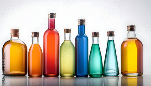 Wallpaper Mural Colorful Bottles of Various Liquid Types Displayed on a Reflective Surface Torontodigital.ca