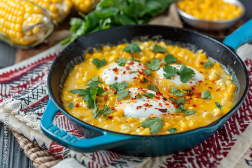 A cast iron skillet filled ...