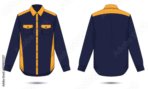Long sleeve button down collar shirt template front and back view