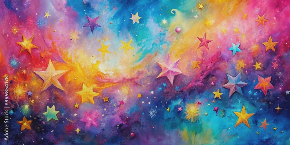 Celestial Dreamscape - Watercolor Painting of Vibrant Stars and Nebulae, watercolor, painting, galaxy, nebula, stars