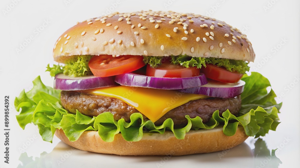 Classic Cheeseburger with Sesame Seed Bun, Tomato, Red Onion, and Lettuce, fast food , burger , cheeseburger Classic Cheeseburger with Sesame Seed Bun, Tomato, Red Onion, and Lettuce, fast food , burger , cheeseburger
