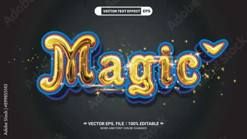 Fantasy glossy luxury style magic 3d editable vector text style effect with sparkle 