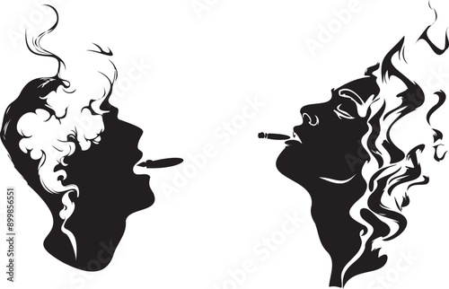Silhouette smoking and steaming on white background 