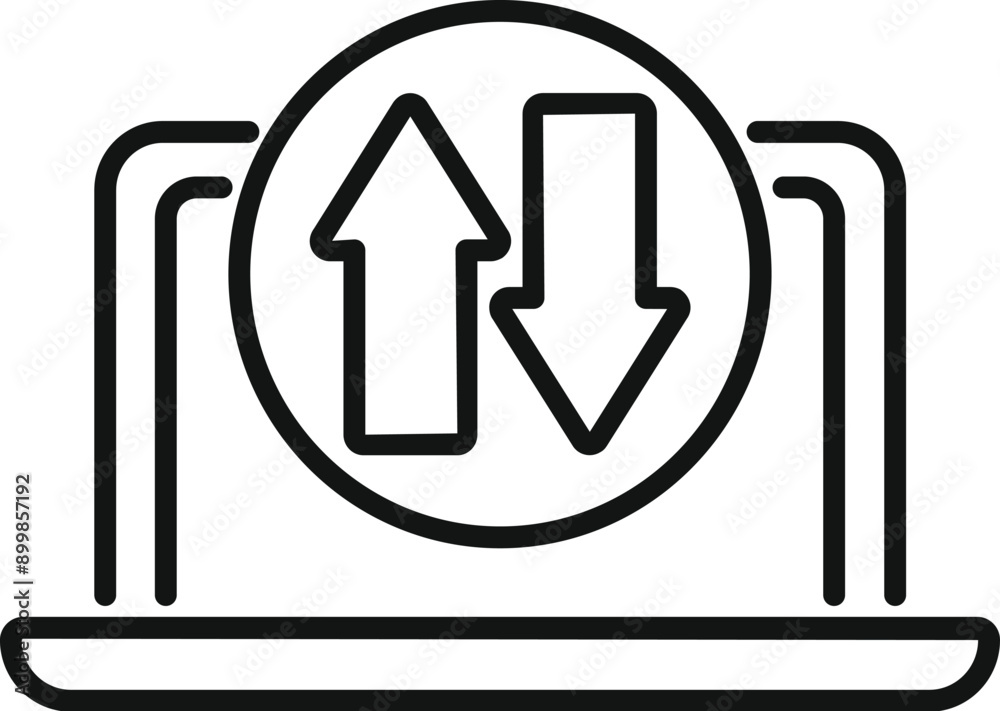 Simple line icon concept of data transferring to and from a laptop Simple line icon concept of data transferring to and from a laptop