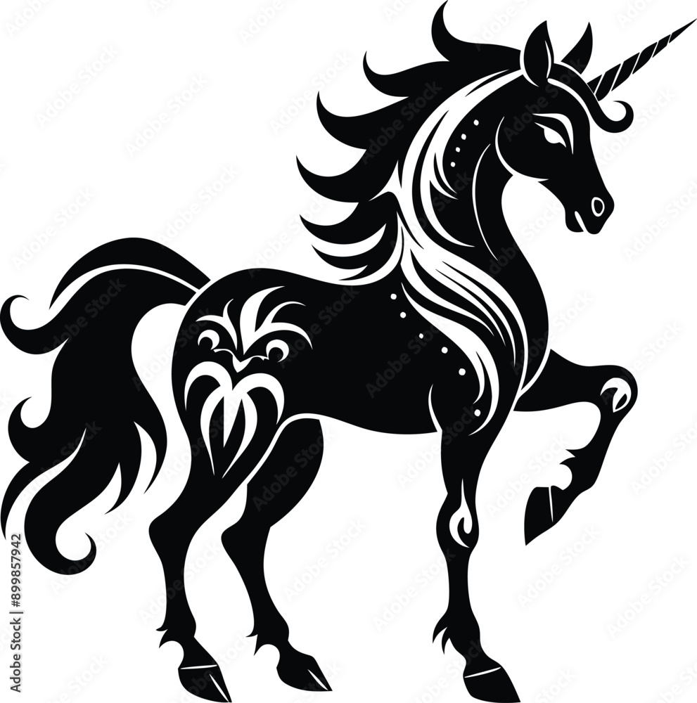 Obraz premium Unicorn silhouette vector art illustration White Background Free Download