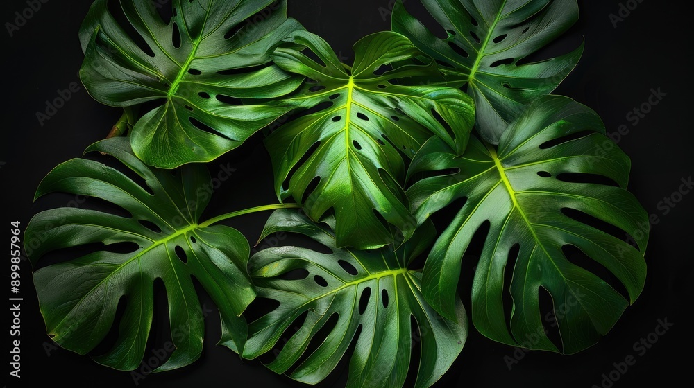 Green leaves plant growing in the wild, tropical forest plant, green vine on black background AI generated Green leaves plant growing in the wild, tropical forest plant, green vine on black background AI generated