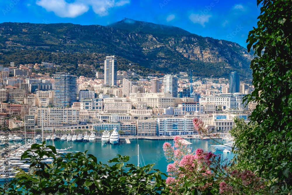 Monaco Monte Carlo sea view with yachts in the sunny day.
